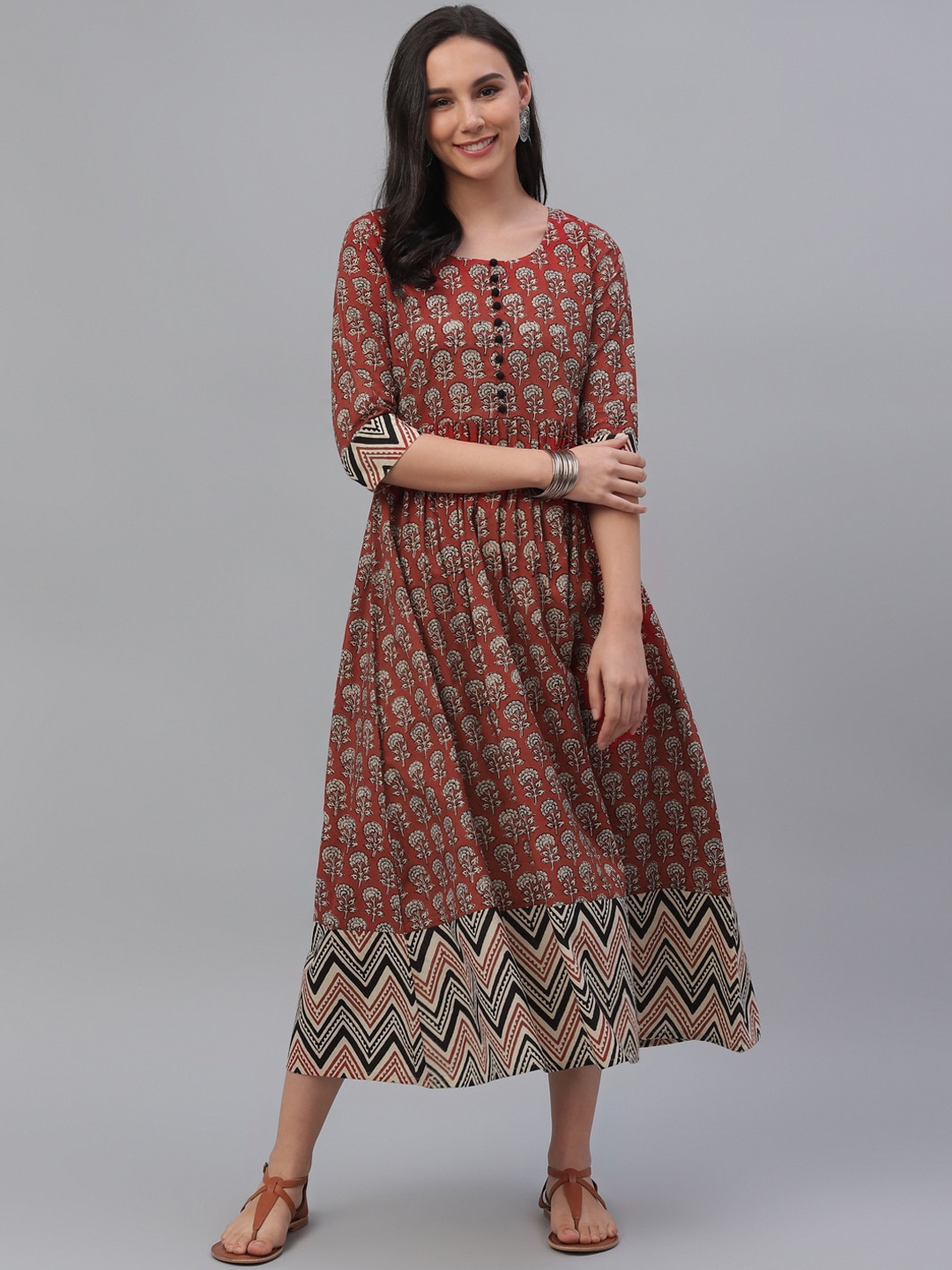 

GERUA Women Brown Printed A-Line Dress