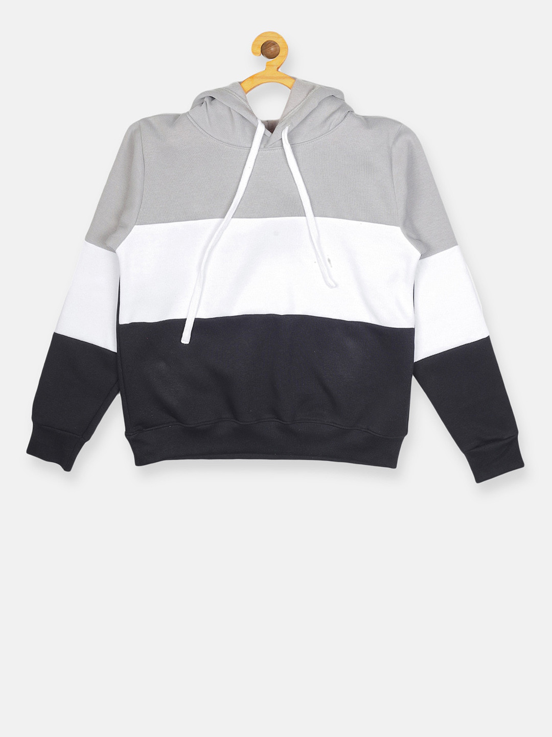 

Instafab Girls Black & Grey Melange Colourblocked Hooded Sweatshirt