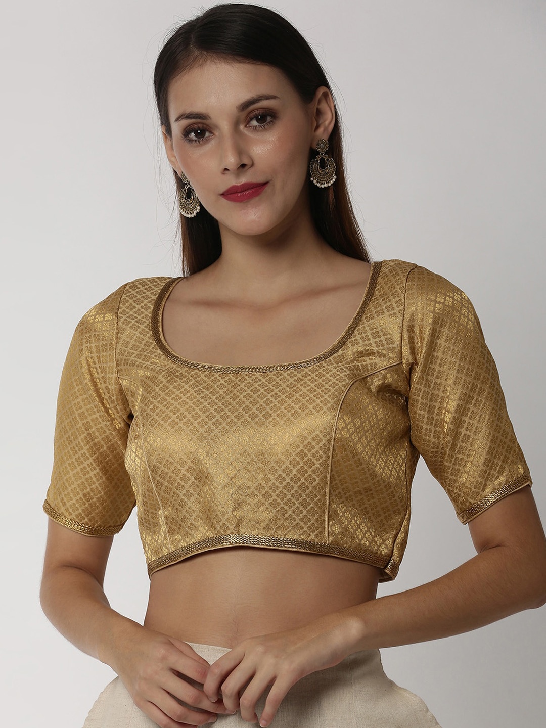 

Soch Women Gold-Coloured Woven Design Art Silk Saree Blouse