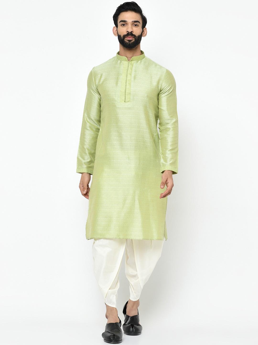 

KISAH Men Green Woven Design A-Line Kurta