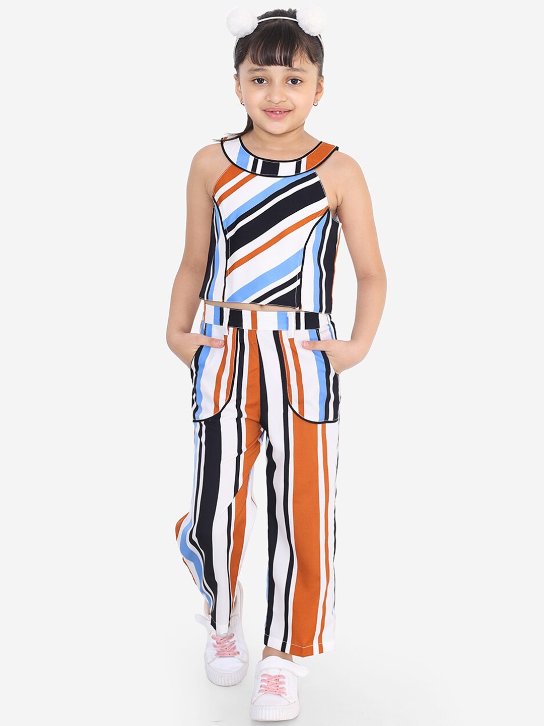 Naughty Ninos Girls White & Black Striped Top with Trousers