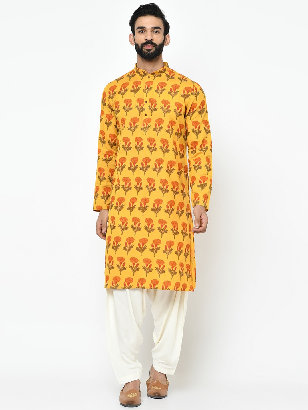 

KISAH Men Yellow Woven Design Straight Kurta