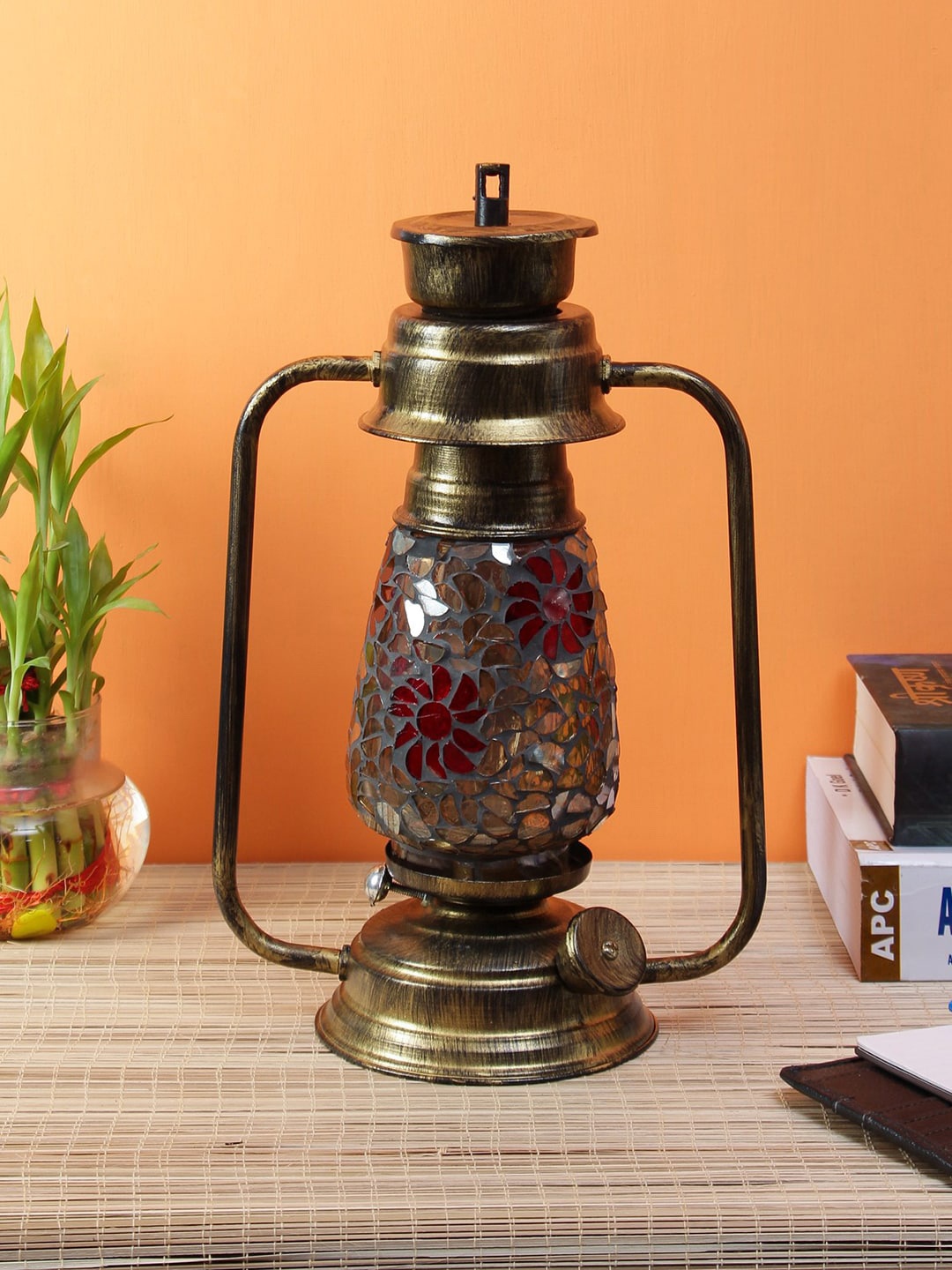 

Devansh Gold-Toned & Grey Textured Traditional Table Lantern