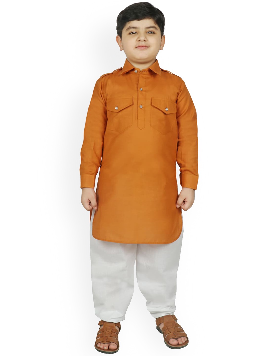 

SG YUVRAJ Boys Rust Orange & White Solid Kurta with Salwar