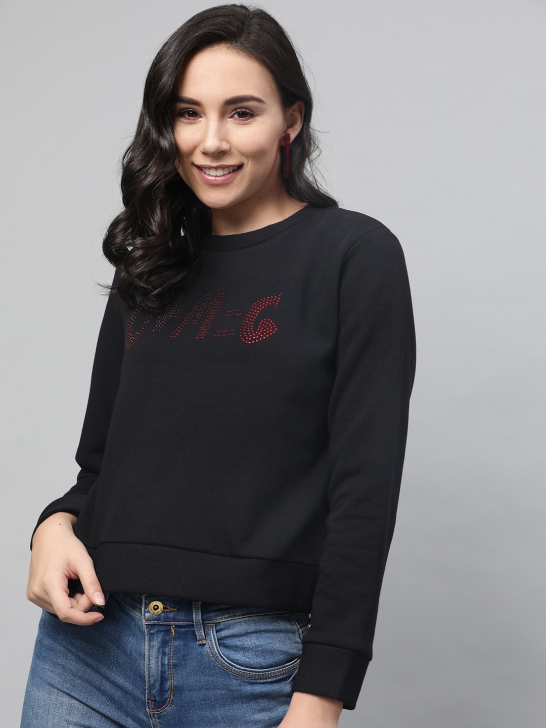 

STREET 9 Women Black & Red Printed Sweatshirt