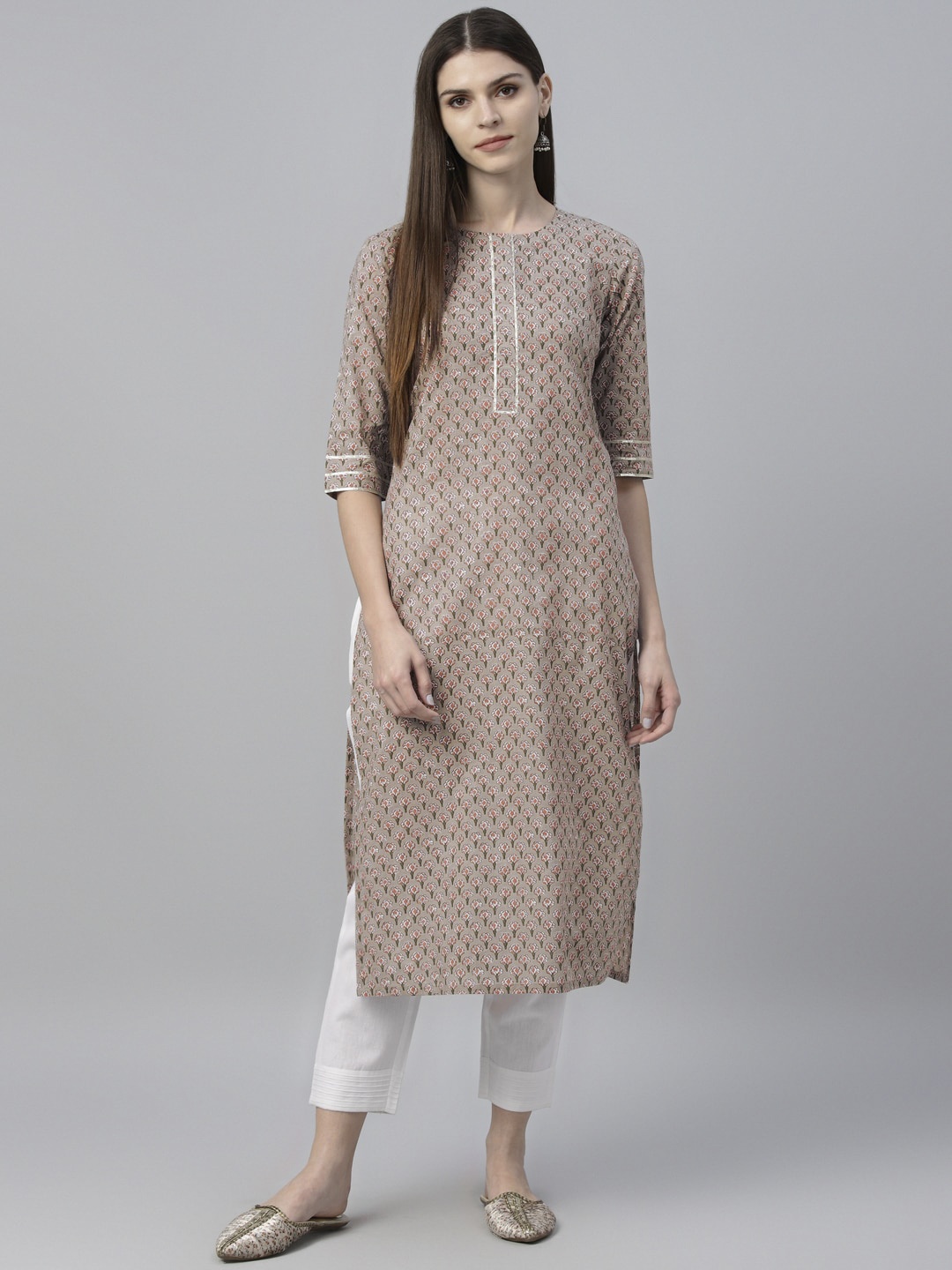 

Libas Women Taupe Floral Printed Straight Kurta
