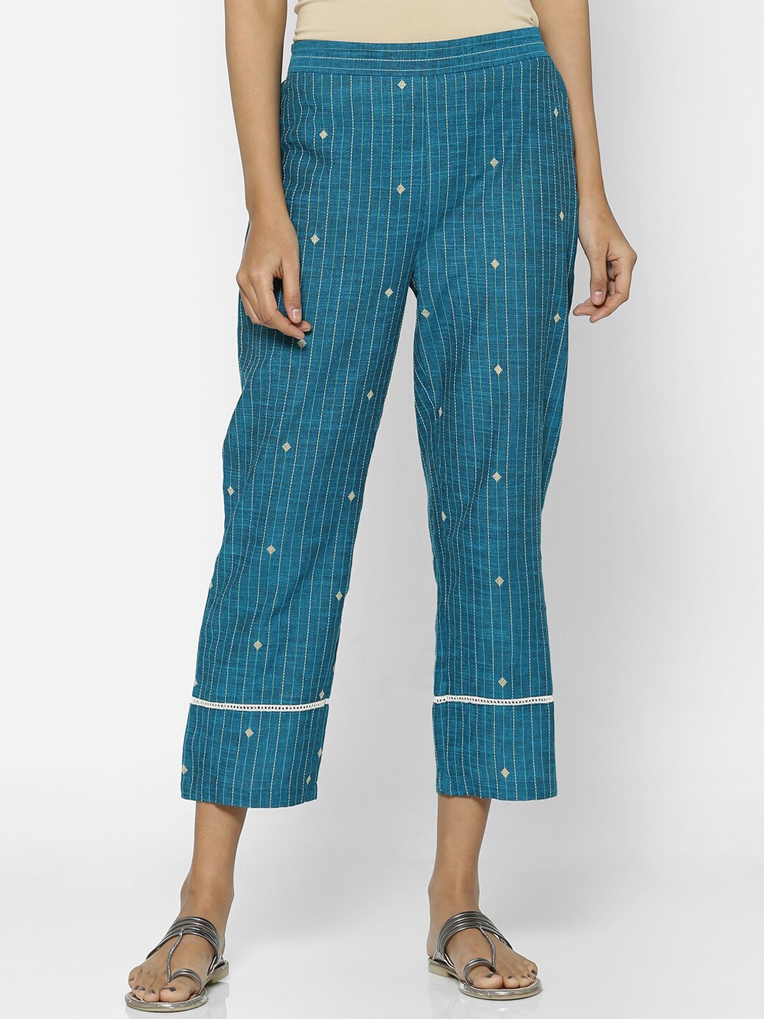 

Saaki Women Teal Embroidered Straight Palazzos