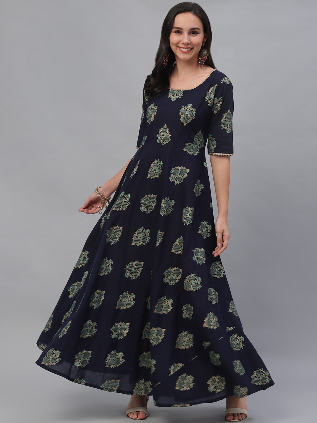 

Gerua By Libas Women Navy Blue Printed Maxi Dress