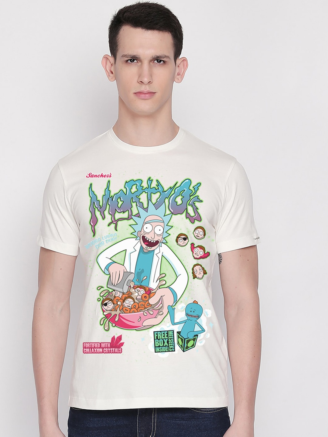 

THREADCURRY Men White Printed Round Neck T-shirt