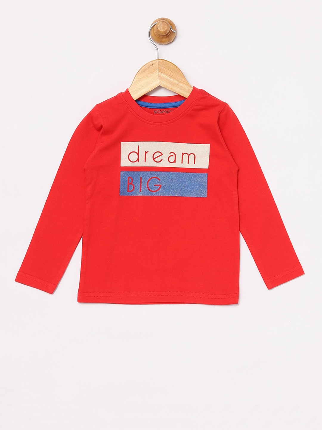 

SCAMPY Boys Red & Off-White Printed Round Neck T-shirt