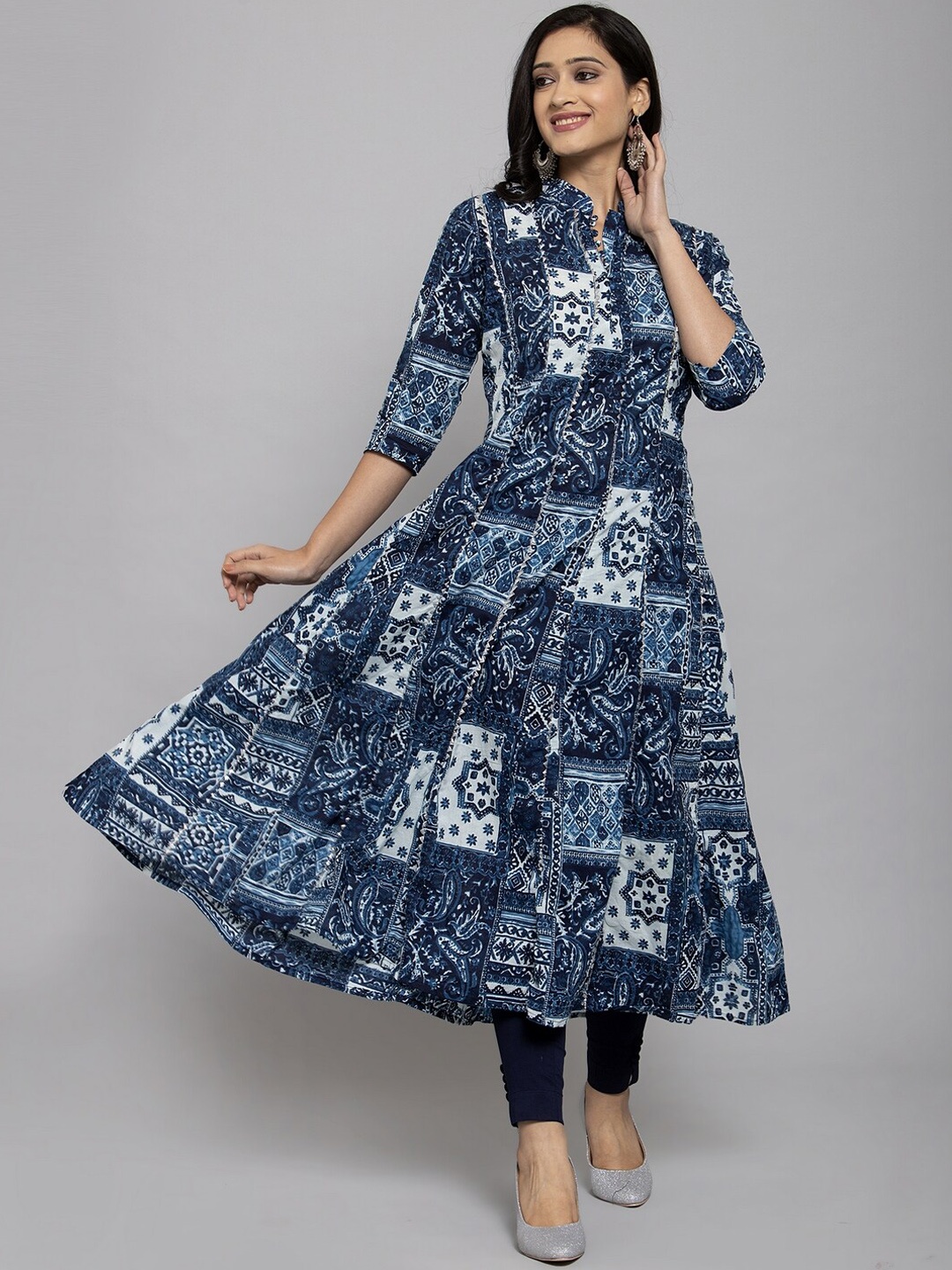 Get Glamr Women Blue Printed Anarkali Kurta