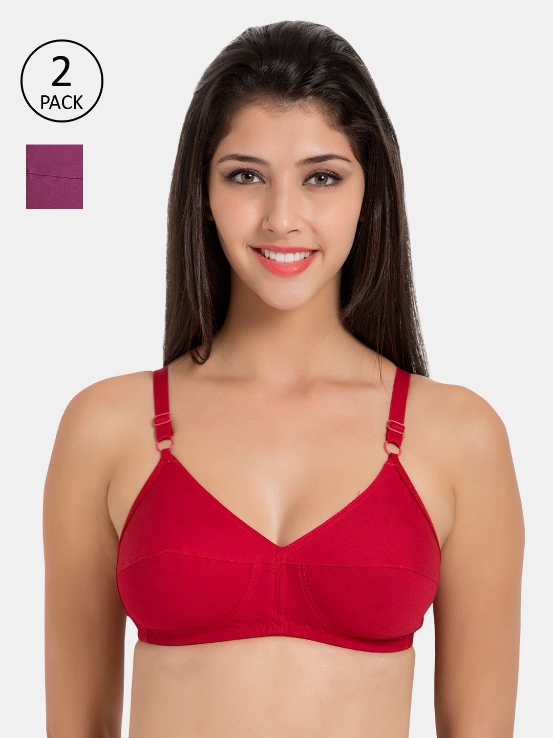 

Souminie Pack of 2 Solid Non-Wired Non Padded Everyday Bras SLY-931, Red