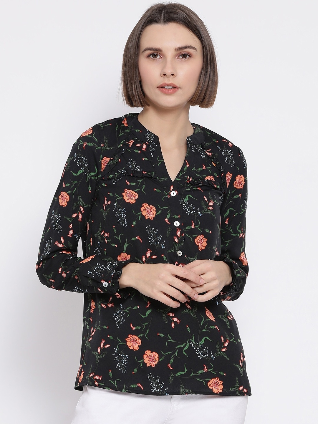 

Oxolloxo Women Black Printed Shirt Style Top