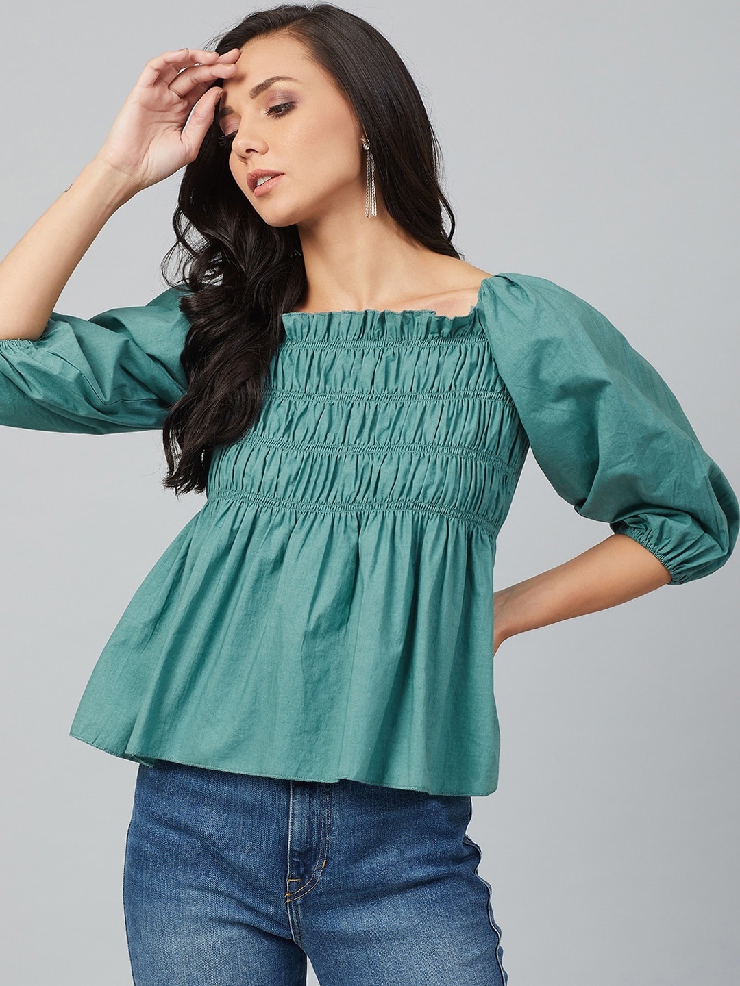 

Athena Women Green Self Design Empire Top