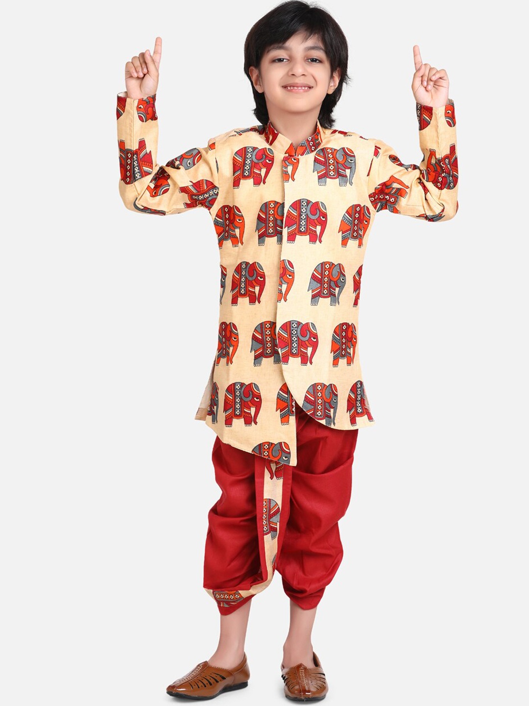 

BownBee Boys Red & Beige Printed Sherwani Set