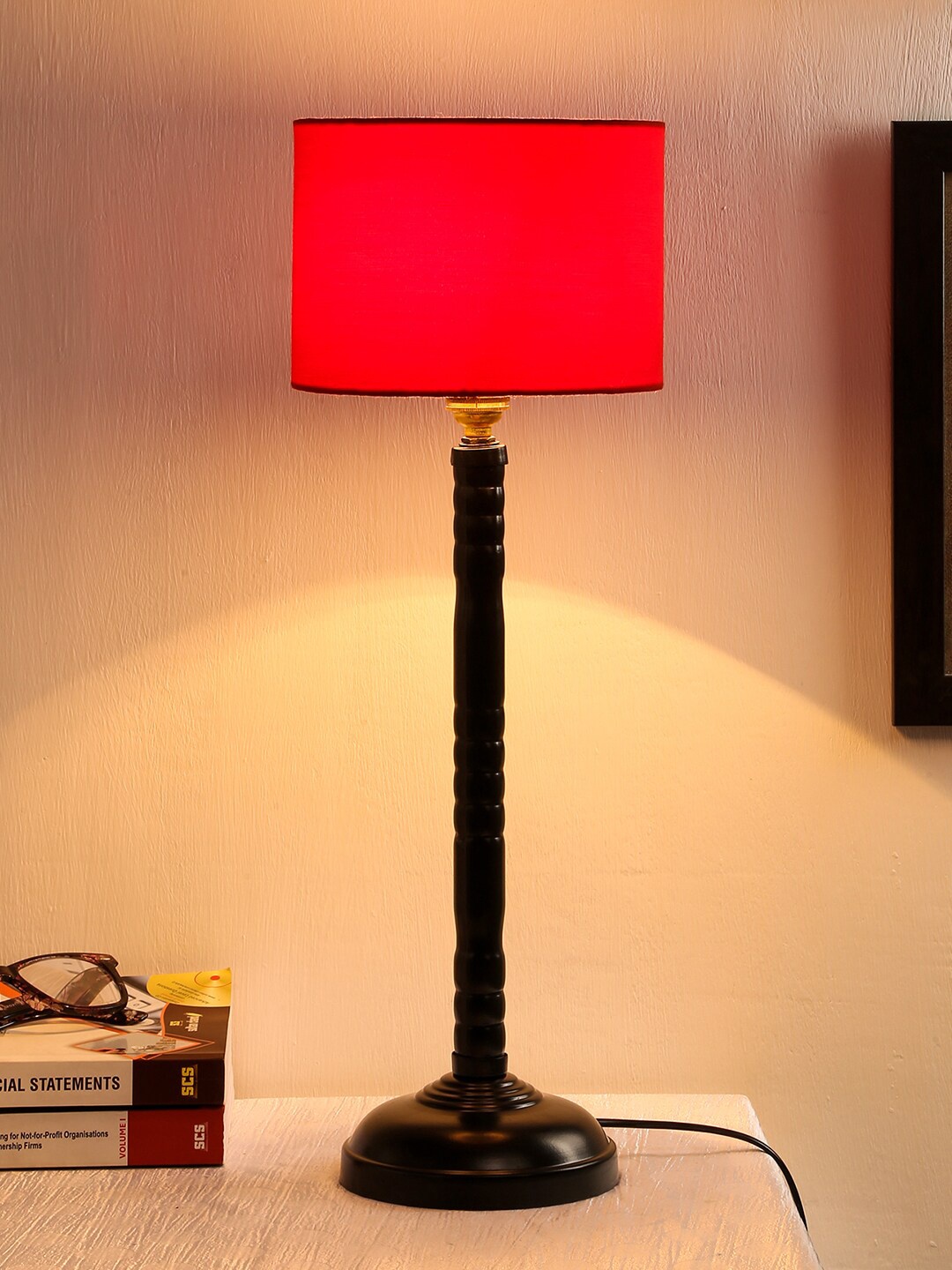 Devansh Red Solid Cylindrical Table Lamp