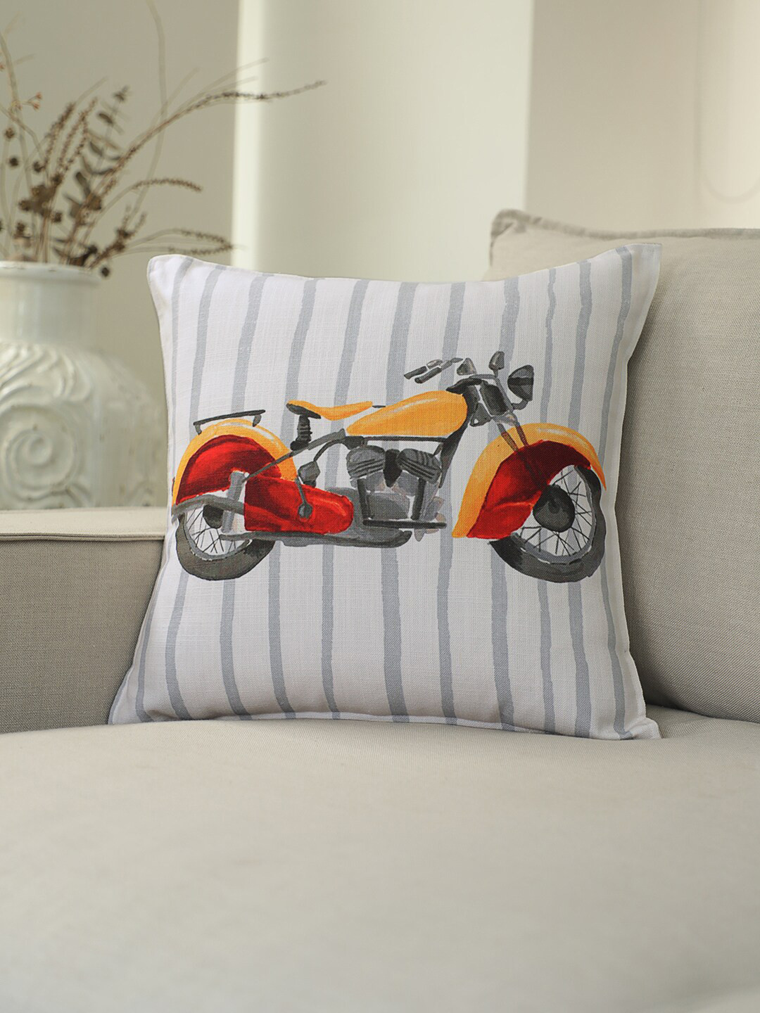 

BLUE BOAT Grey & Yellow Set of Single Quirky Square Cushion Covers