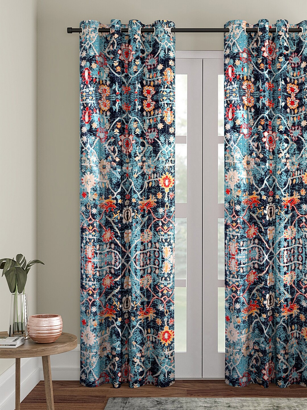 

eyda Blue Digital Printed Single Long Door Curtain