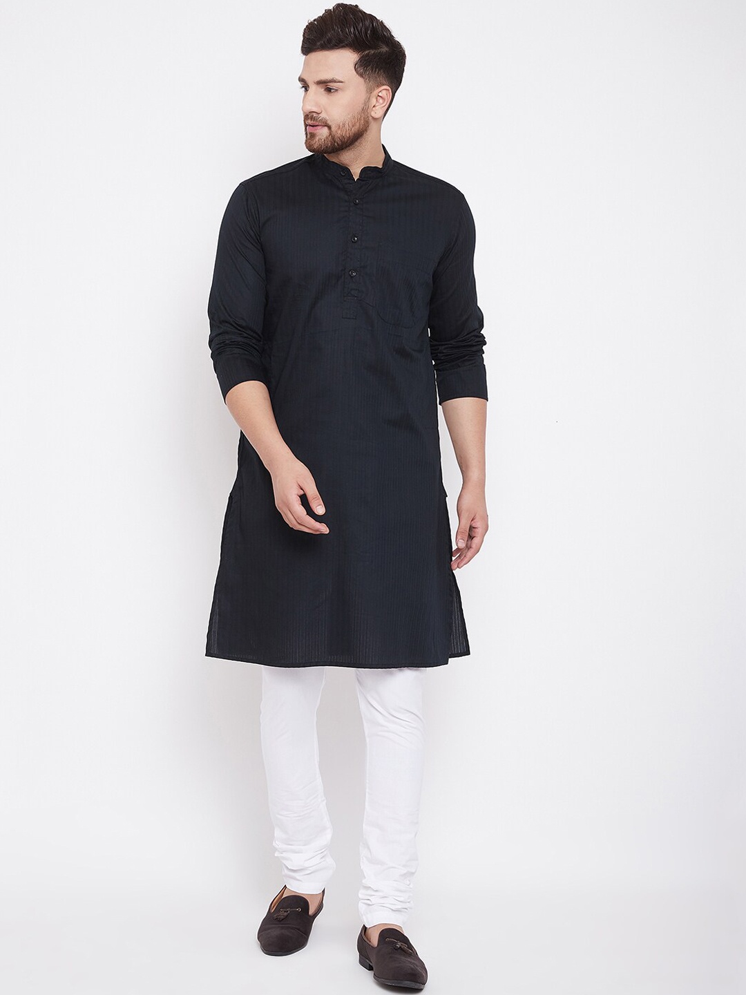 

even Men Navy Blue Striped Straight Kurta