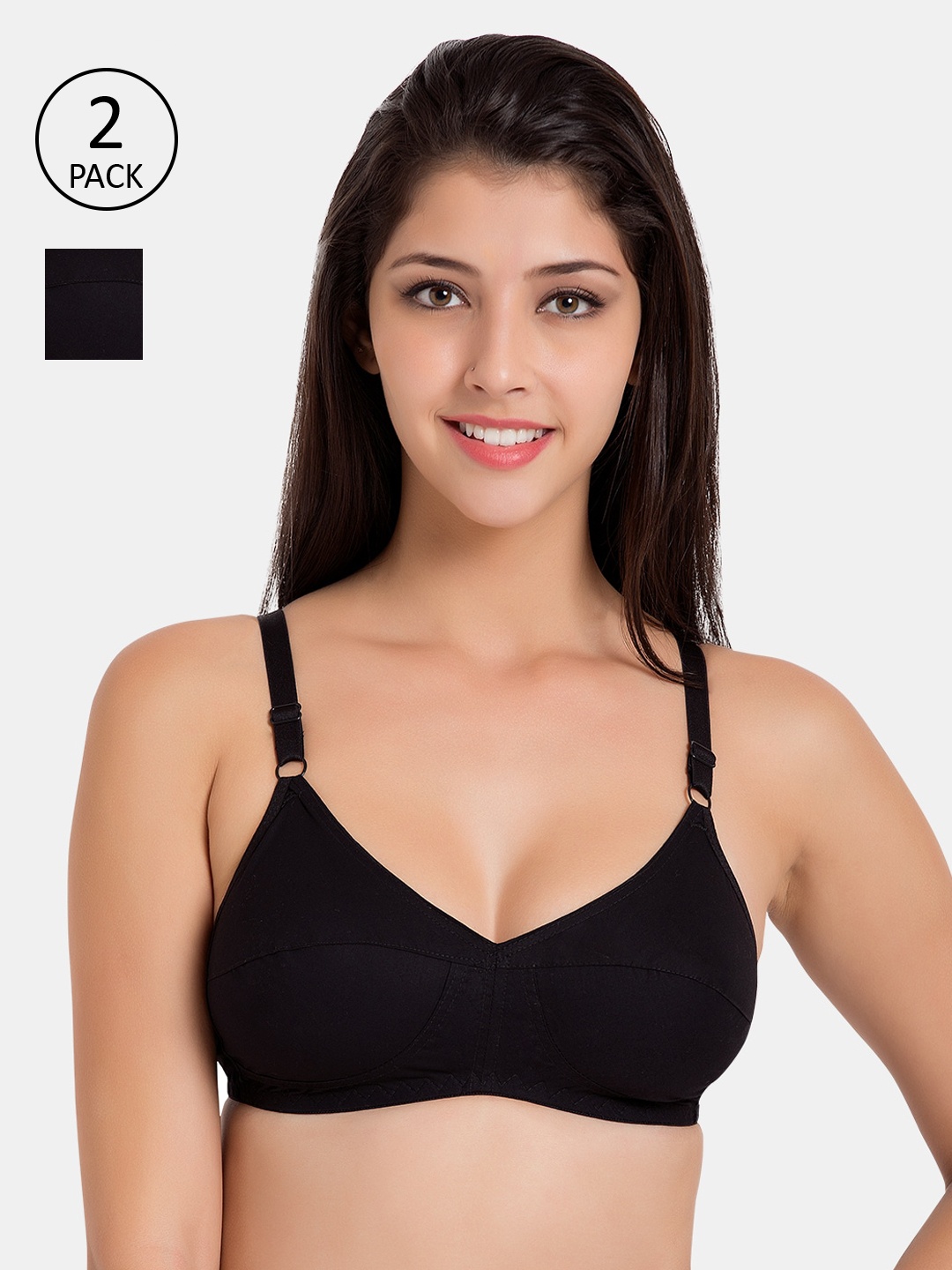 

Souminie Pack of 2 Solid Non-Wired Non Padded Everyday Bra SLY-931, Black