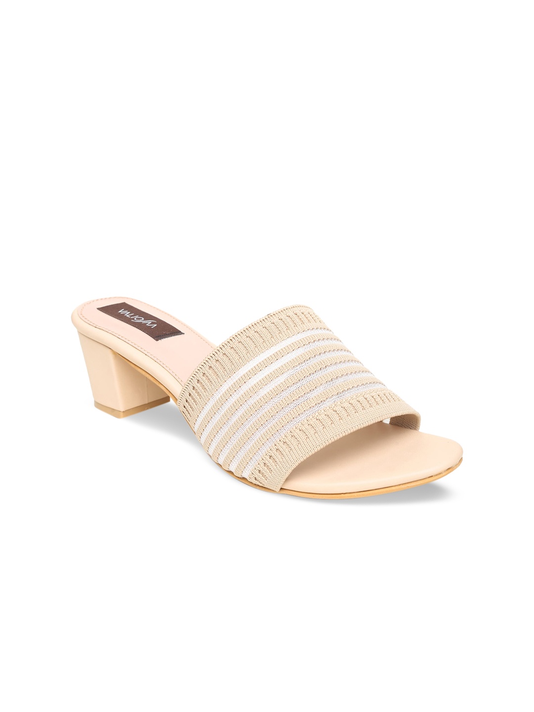 

VALIOSAA Women Cream-Coloured Woven Design Block Heels