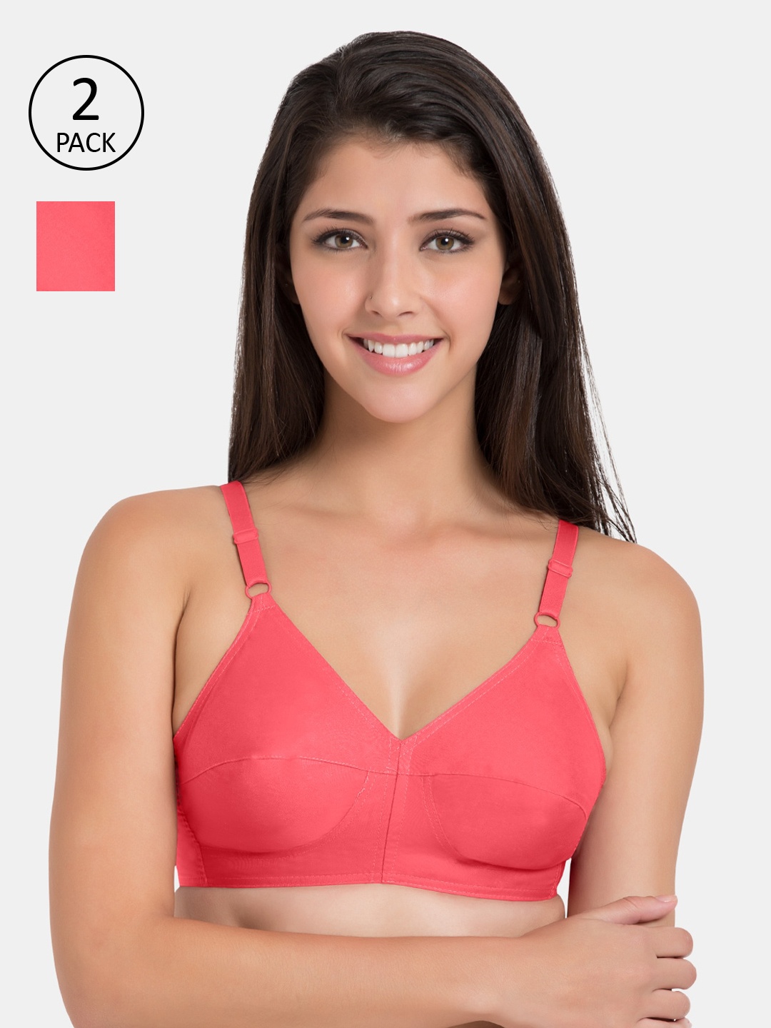 

Souminie Pack Of 2 Solid Non-Wired Non Padded Everyday Bra SLY933-2PC, Pink