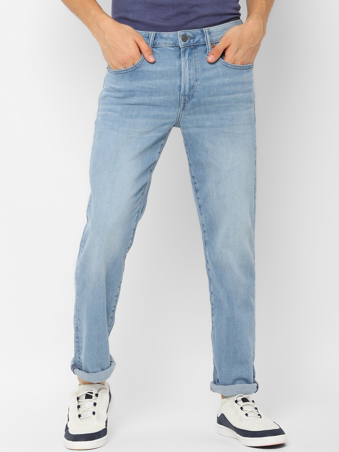 

AMERICAN EAGLE OUTFITTERS Men Blue Straight Fit Mid-Rise Clean Look Stretchable Jeans