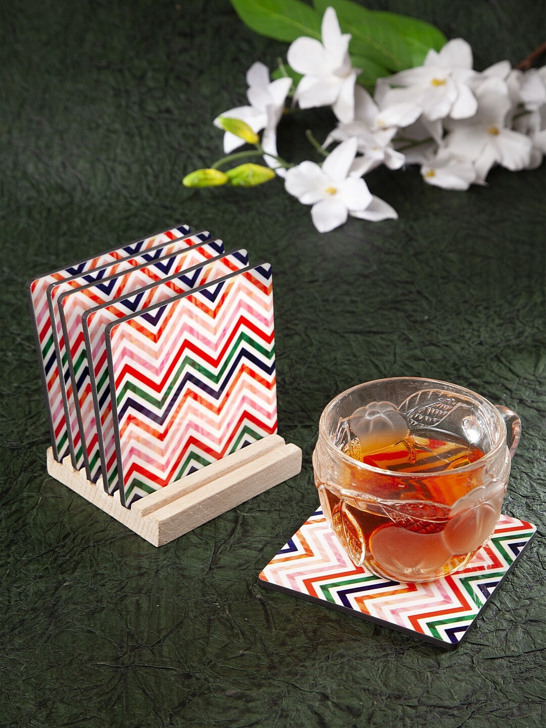

Alina decor Set Of 6 Off-White & Pink Digital Print Coasters