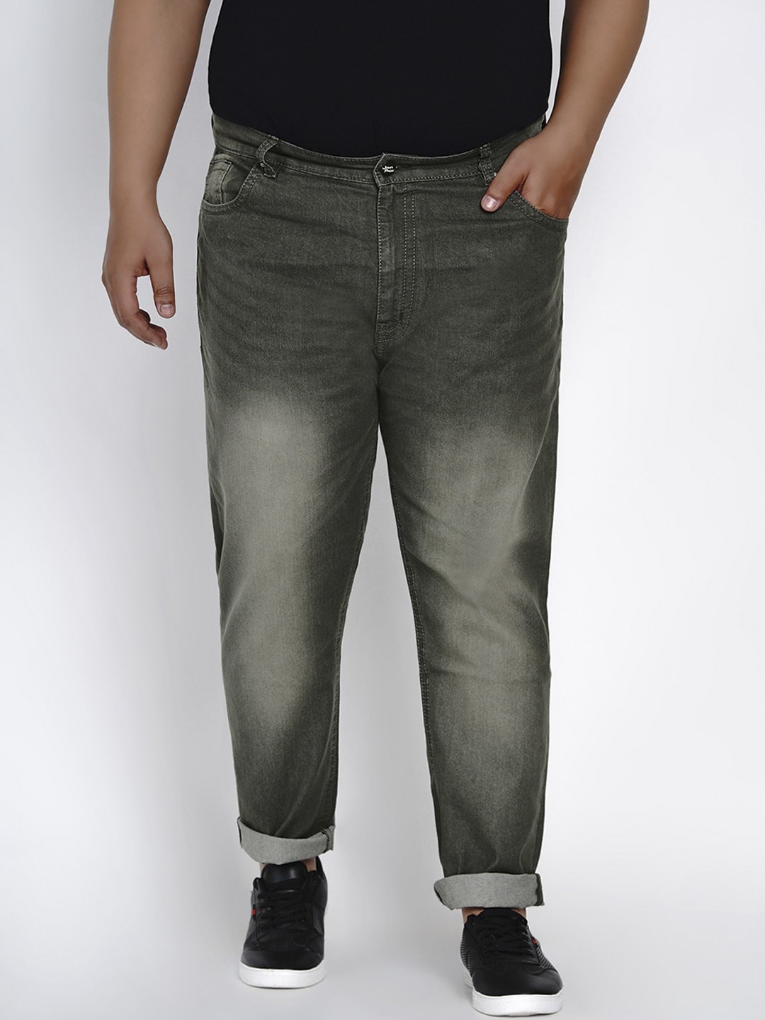 

Plus Size Men Green Regular Fit Mid-Rise Clean Look Stretchable Jeans