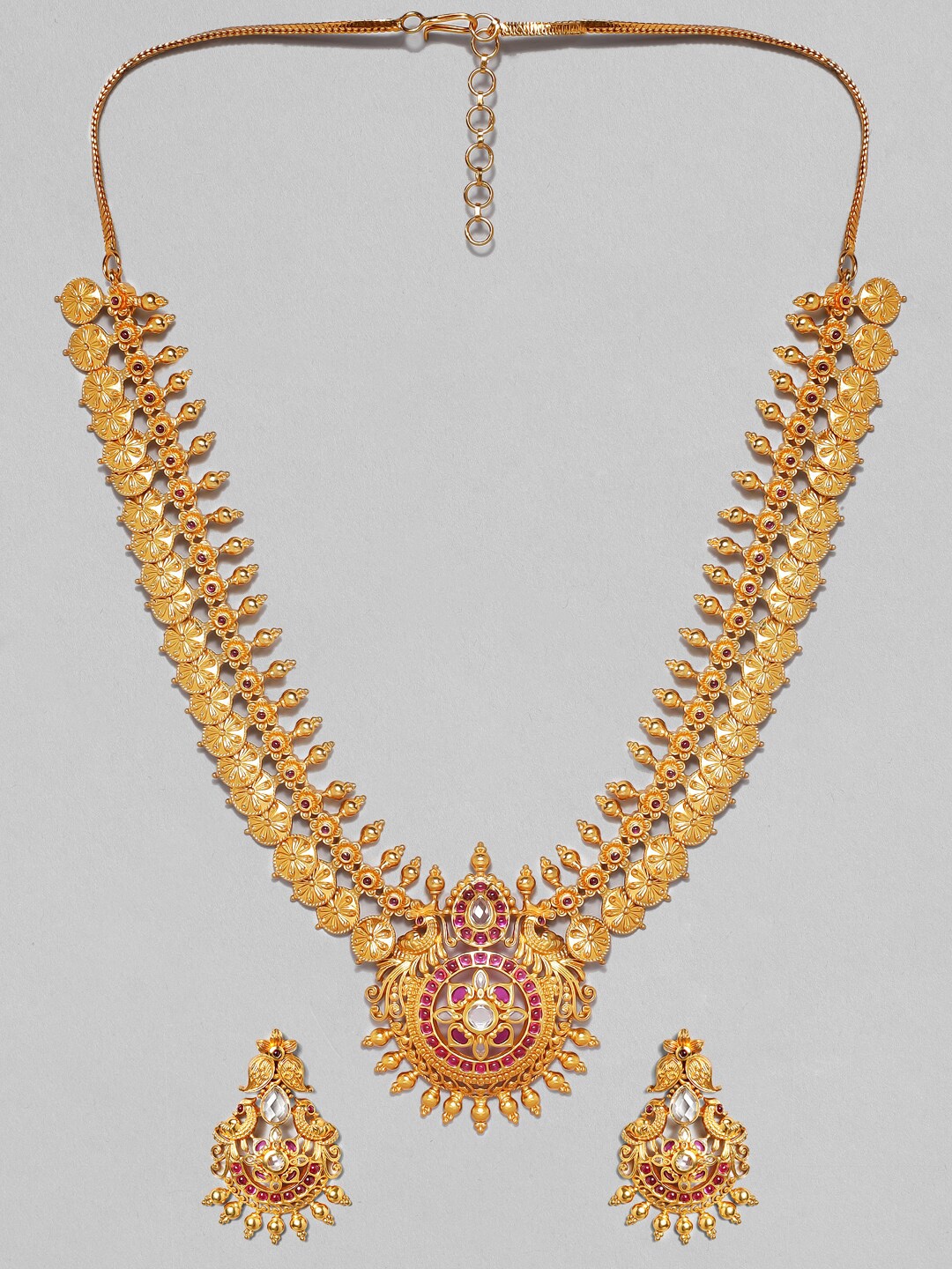 

Rubans Gold-Plated & Pink 22K Handcrafted Stone-Studded Traditional Jewellery Set