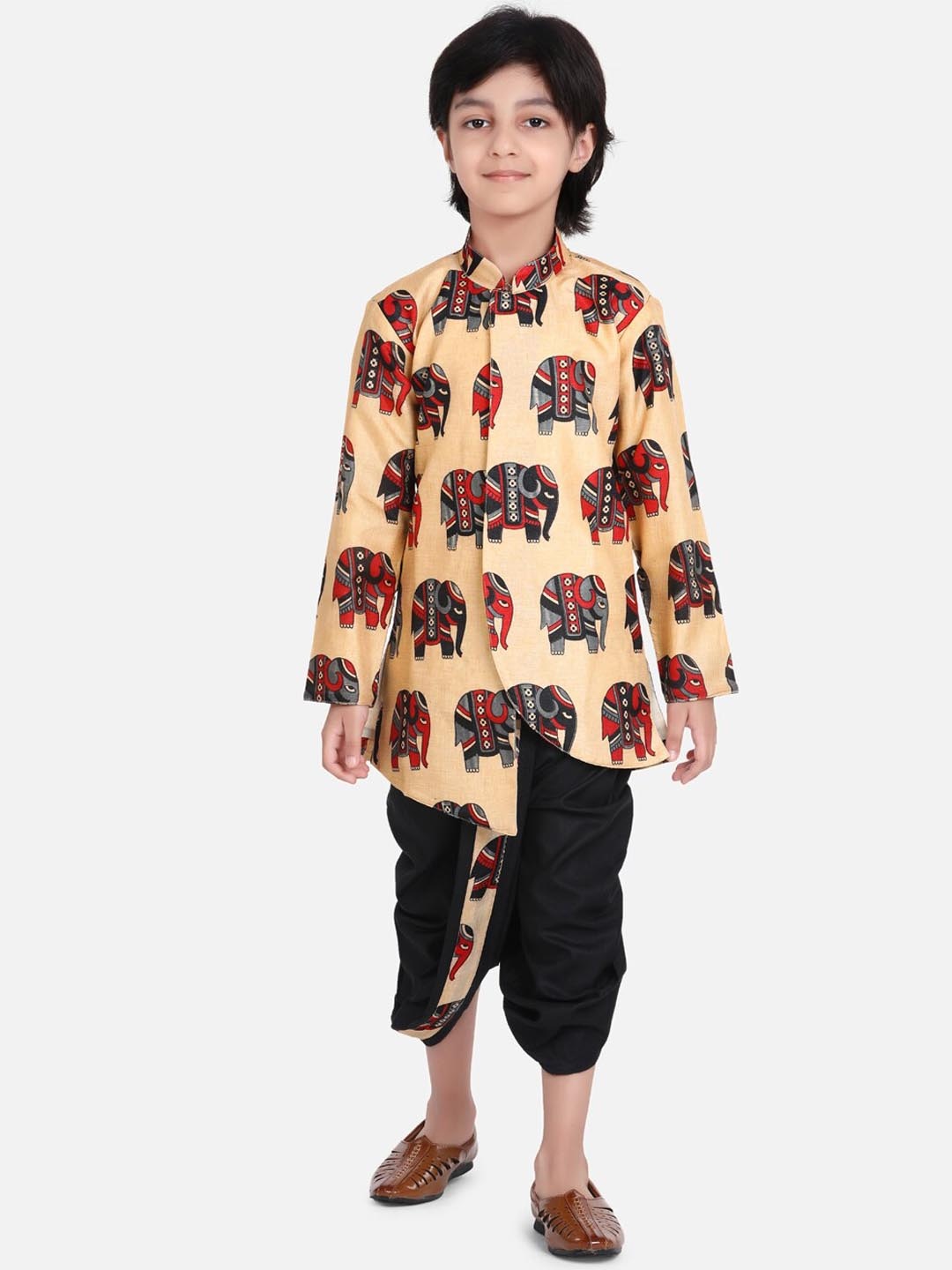 

BownBee Boys Black & Beige Printed Sherwani Set