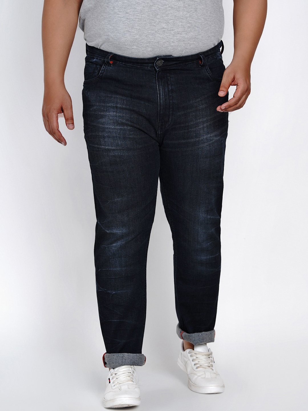 

John Pride Men Navy Blue Plus Size Skinny Fit Mid-Rise Clean Look Stretchable Jeans