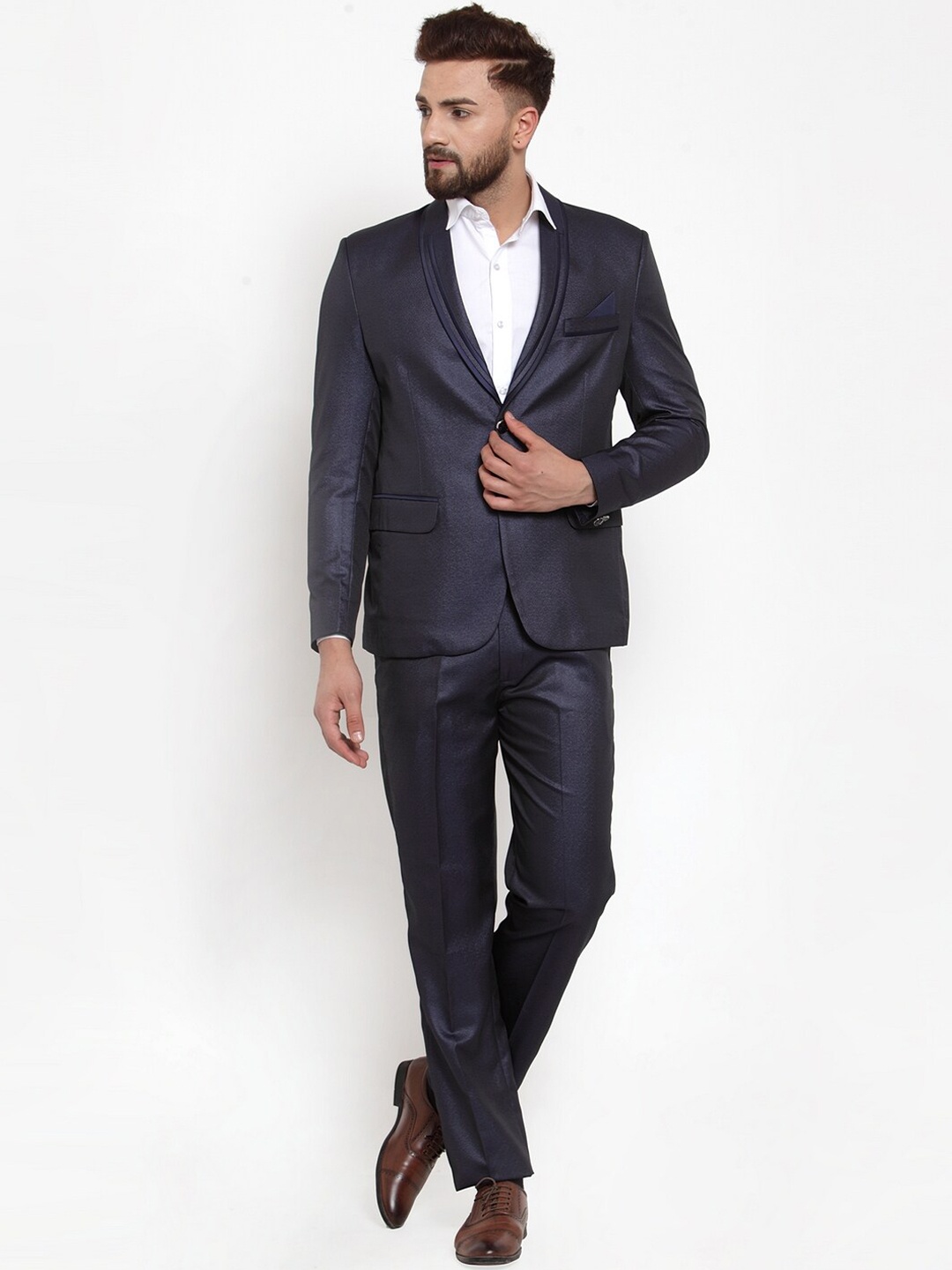 

KLOTTHE Men Navy Blue Solid Slim-Fit Tuxedo Party Suit