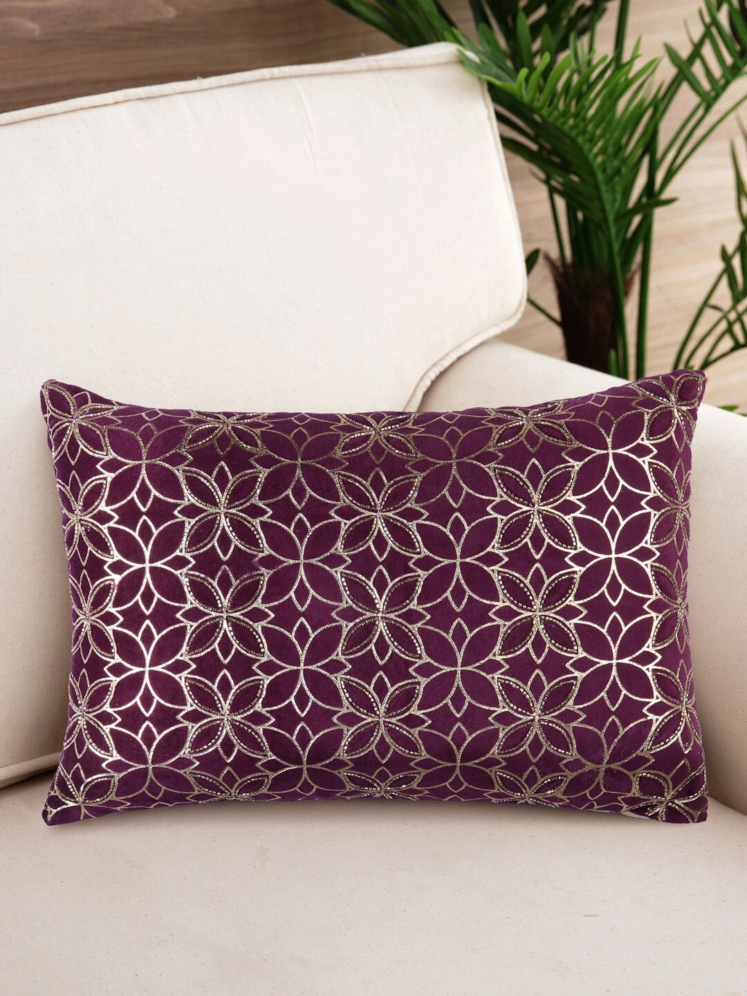 

NISRAG HOME Purple Single Floral Rectangle Cushion Cover