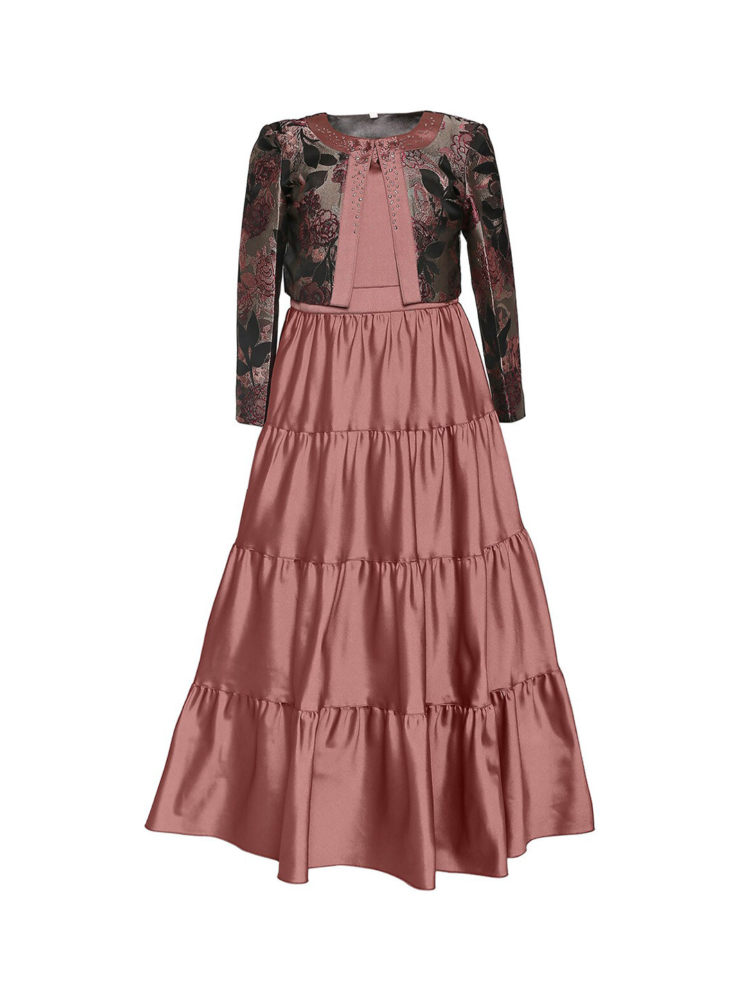 

Tiny Baby Girls Mauve Solid Maxi Dress With Jacket