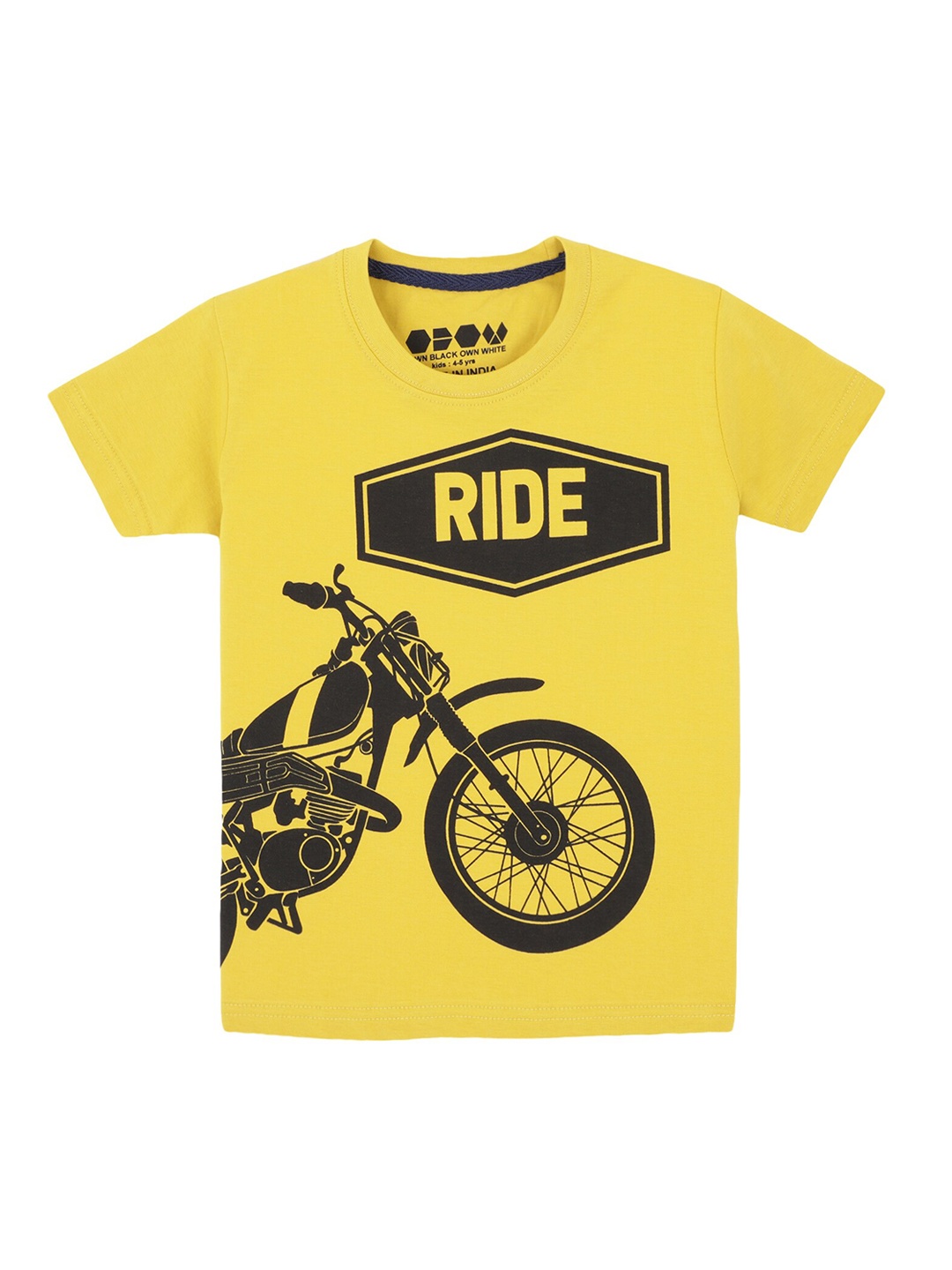 OBOW Boys Yellow Printed Hood Pure Cotton T-shirt