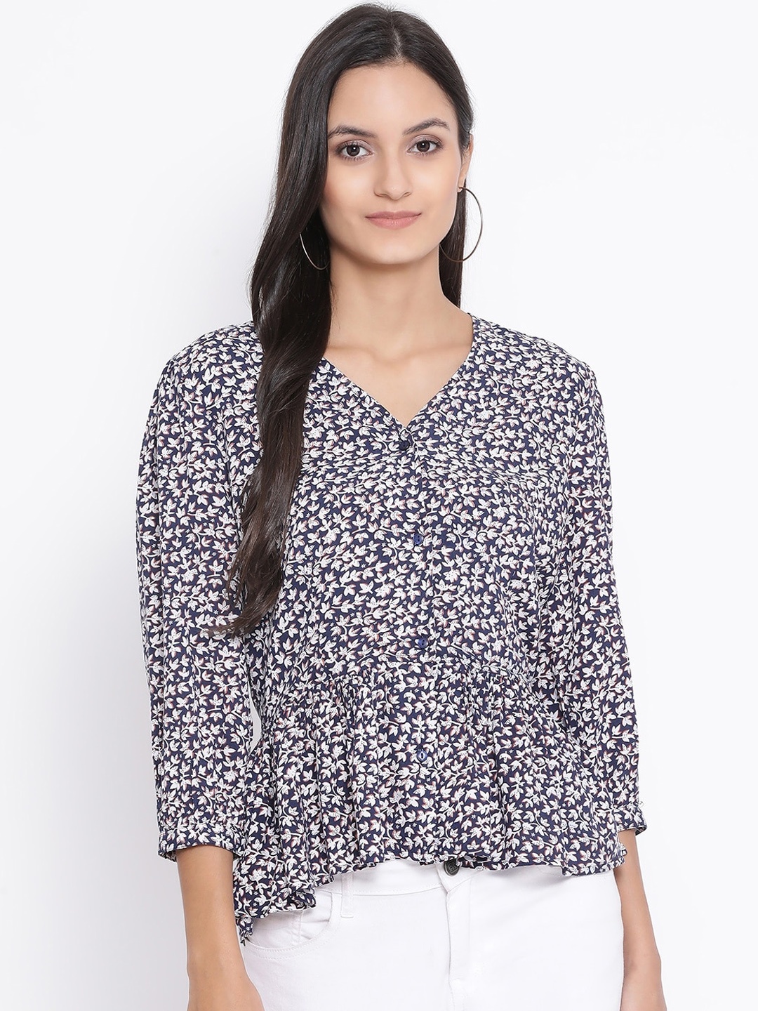 

Oxolloxo Women Navy Blue Printed Top