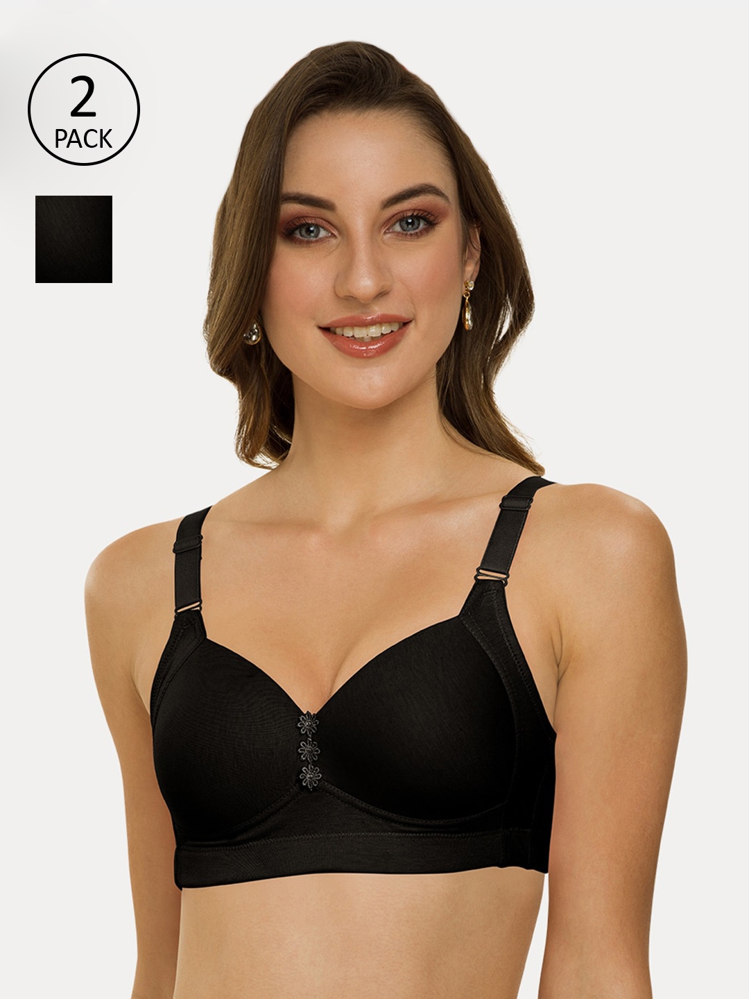 

Tweens Pack Of 2 Black Solid Non-Wired Lightly Padded Everyday Bras TLW-321