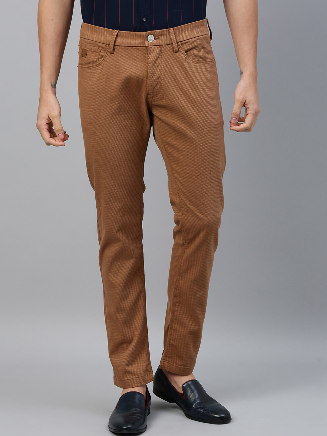 

RARE RABBIT Men Tan Slim Fit Mid-Rise Low Distress Stretchable Jeans