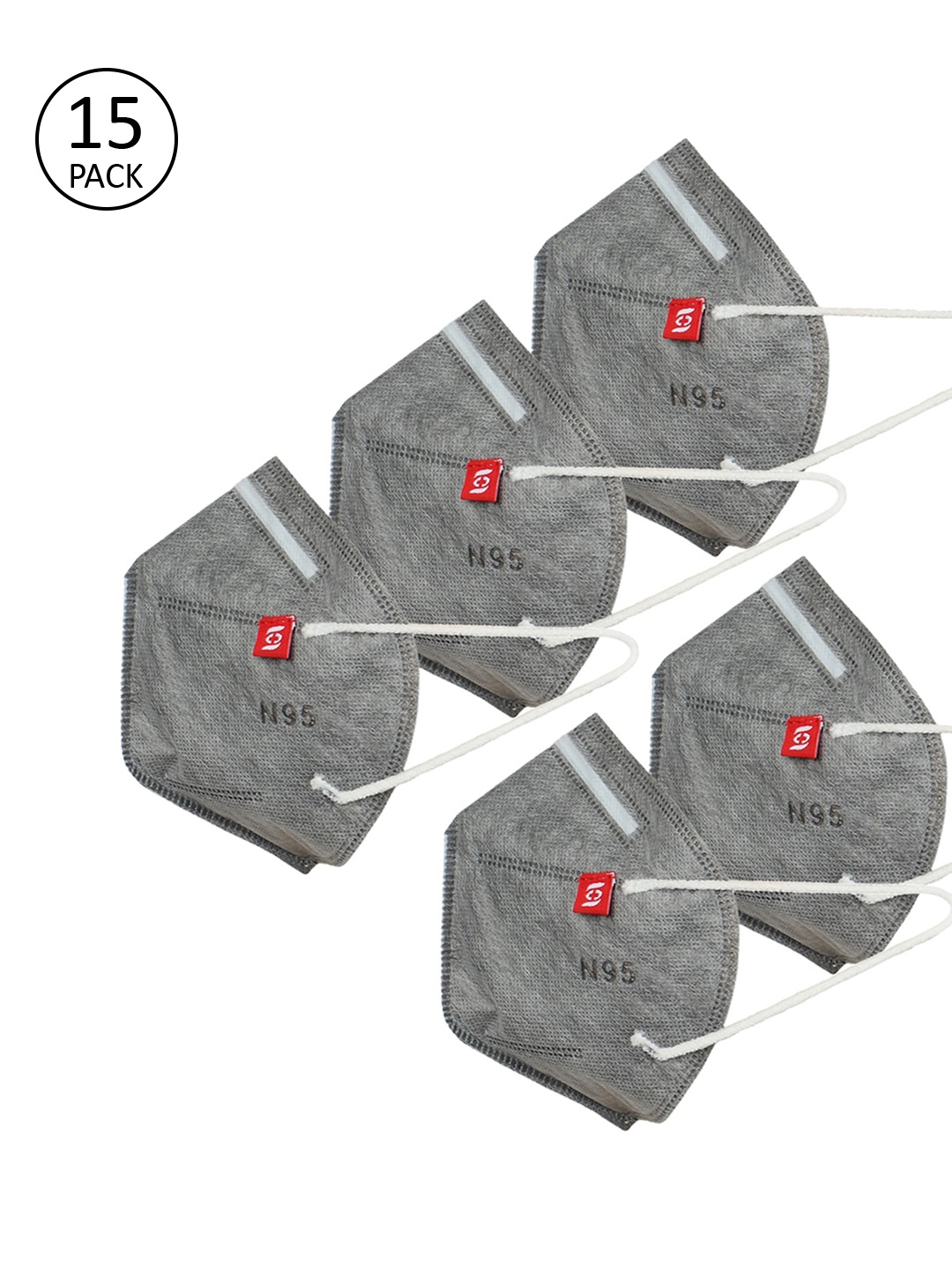 

Swiss Design Unisex 15 Pcs Grey Solid 5-Ply Disposable N95 Masks