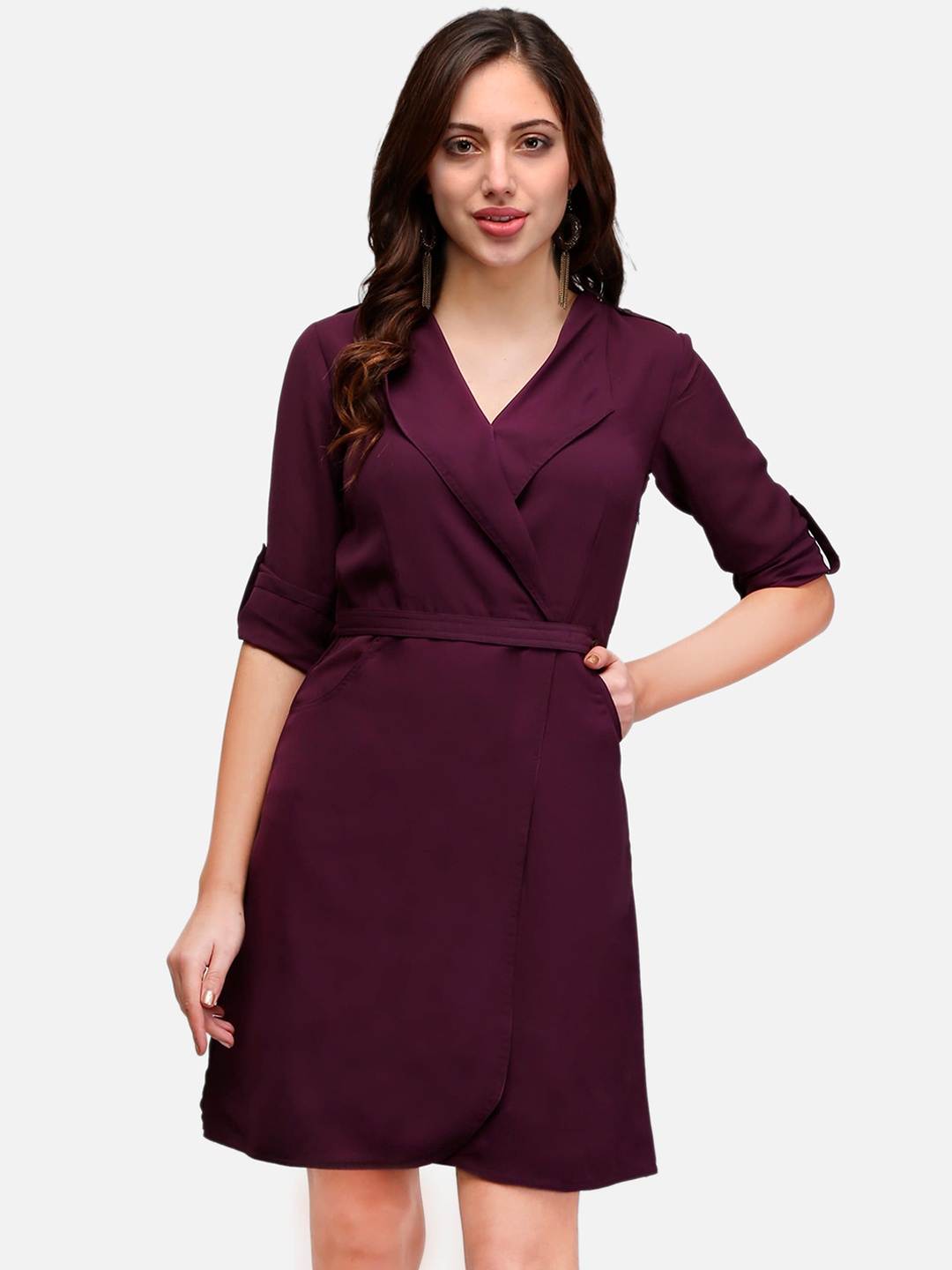 

V&M Women Burgundy Solid Wrap Dress