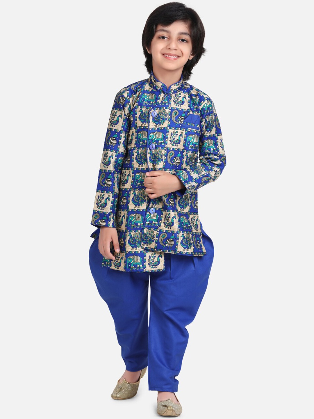 

BownBee Boys Blue & Beige Printed Sherwani Set