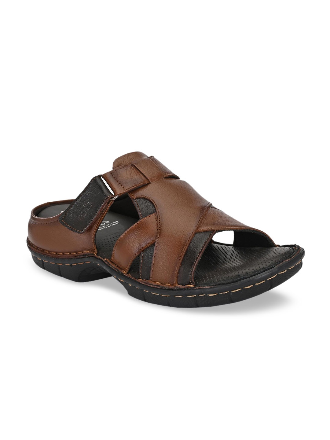 

Hitz Men Tan Brown Leather Comfort Sandals