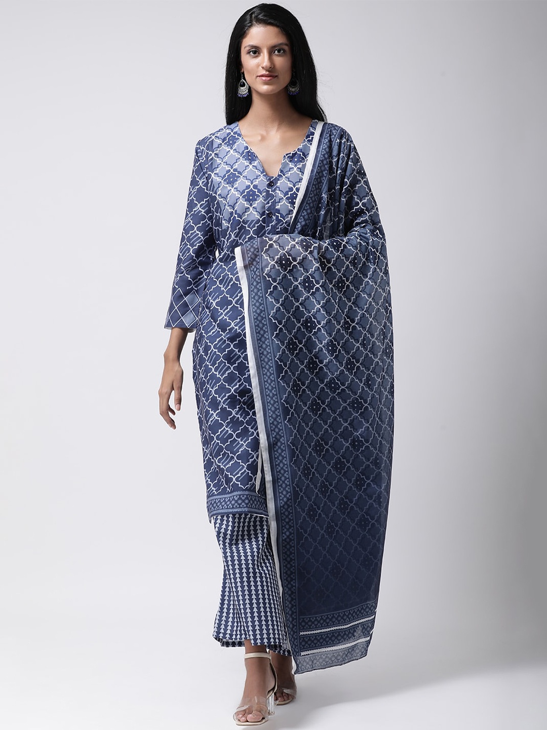 

Hangup Women Blue Self Design Kurti with Palazzos & Dupatta