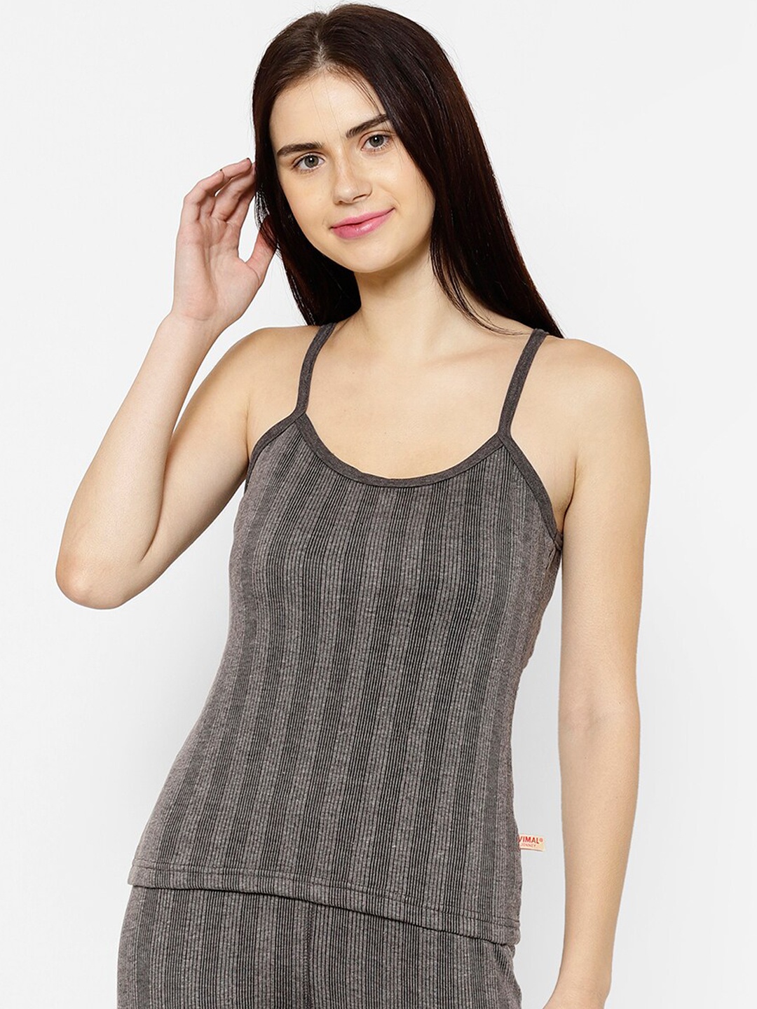 

VIMAL JONNEY Women Charcoal Grey Striped Thermal Top