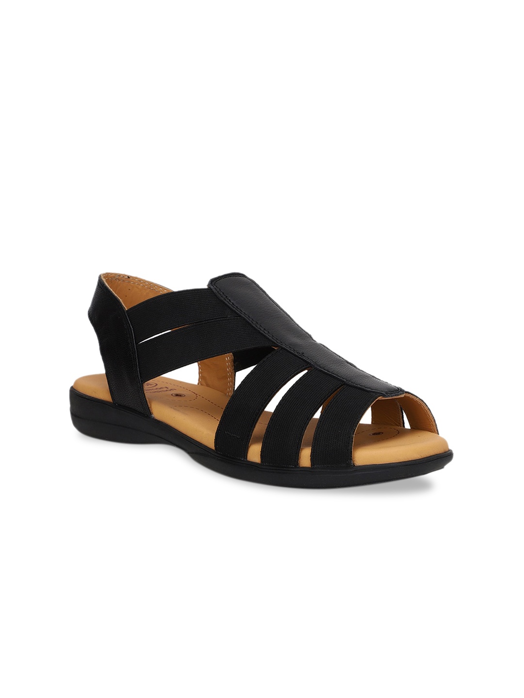 

Scholl Women Black Solid Leather Open Toe Flats