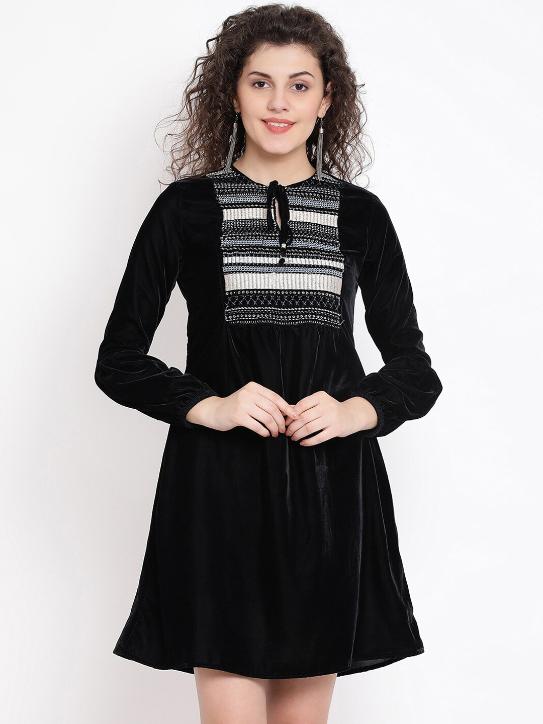 

Oxolloxo Women Black Embroidered A-Line Dress