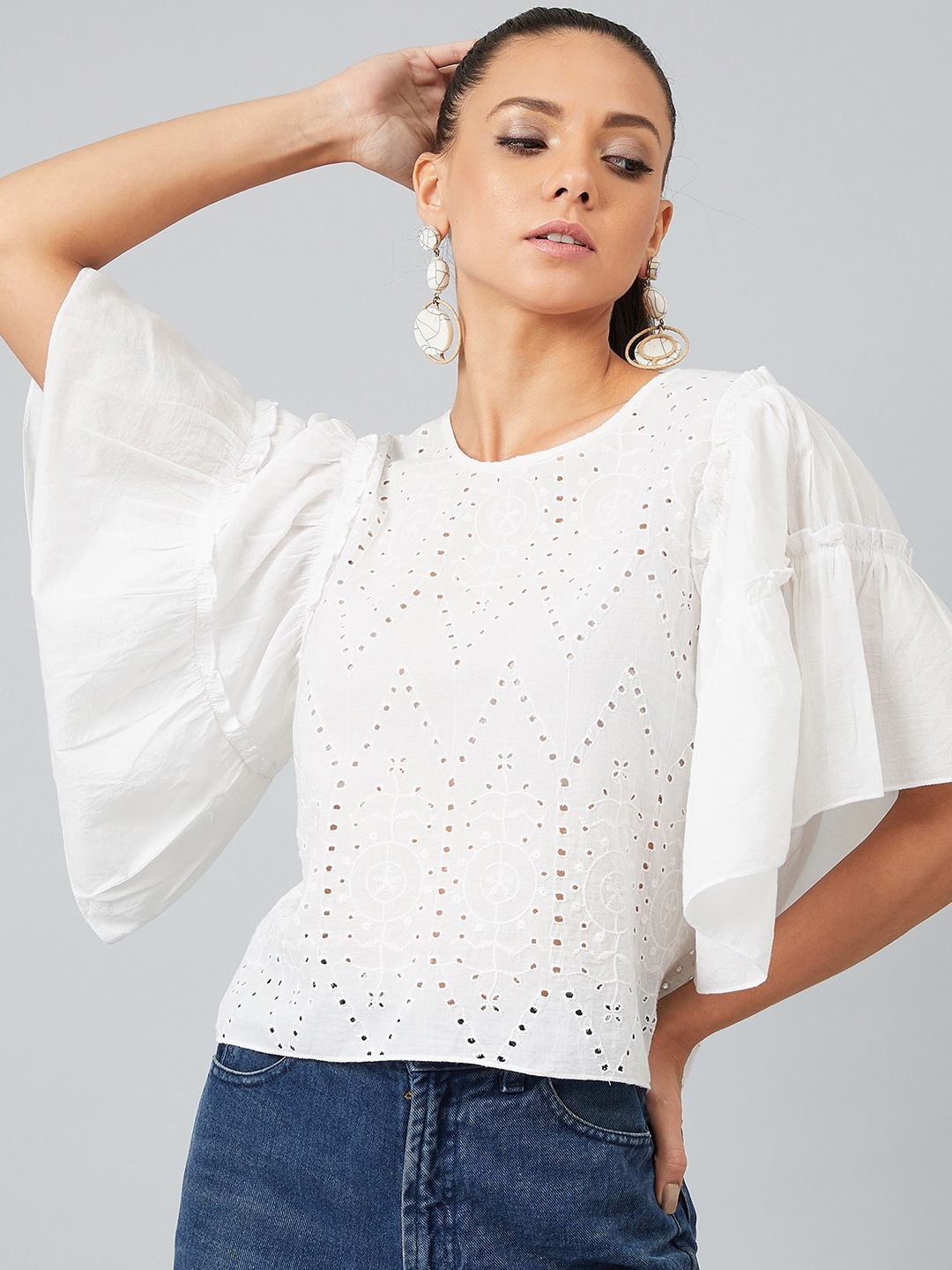 Athena Women White Self Design Top