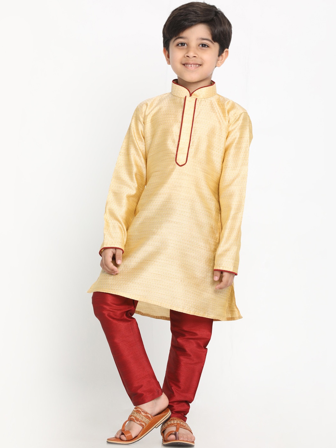 

JBN Creation Boys Beige & Maroon Solid Kurta with Pyjamas