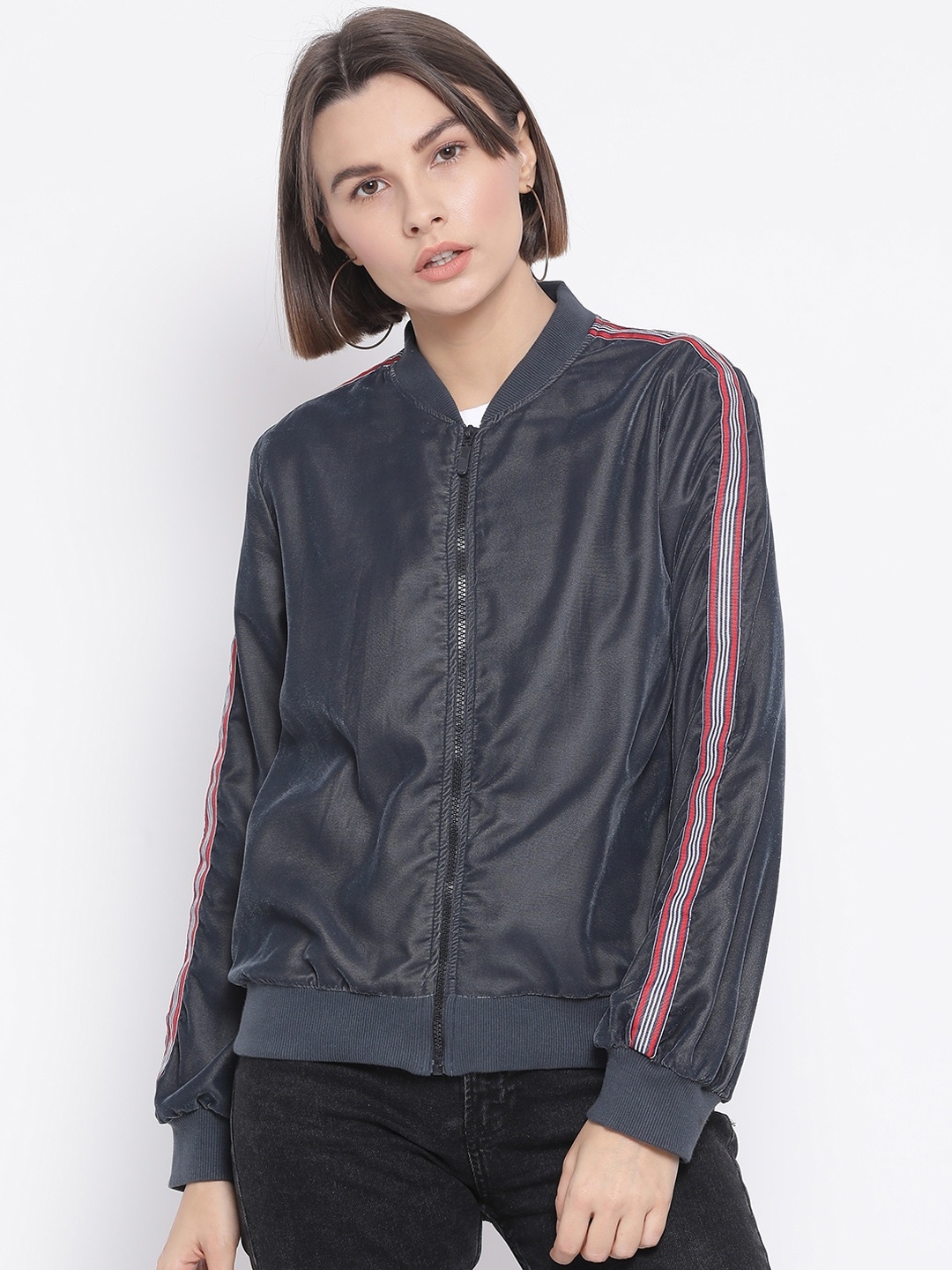 

Oxolloxo Women Grey Solid Bomber